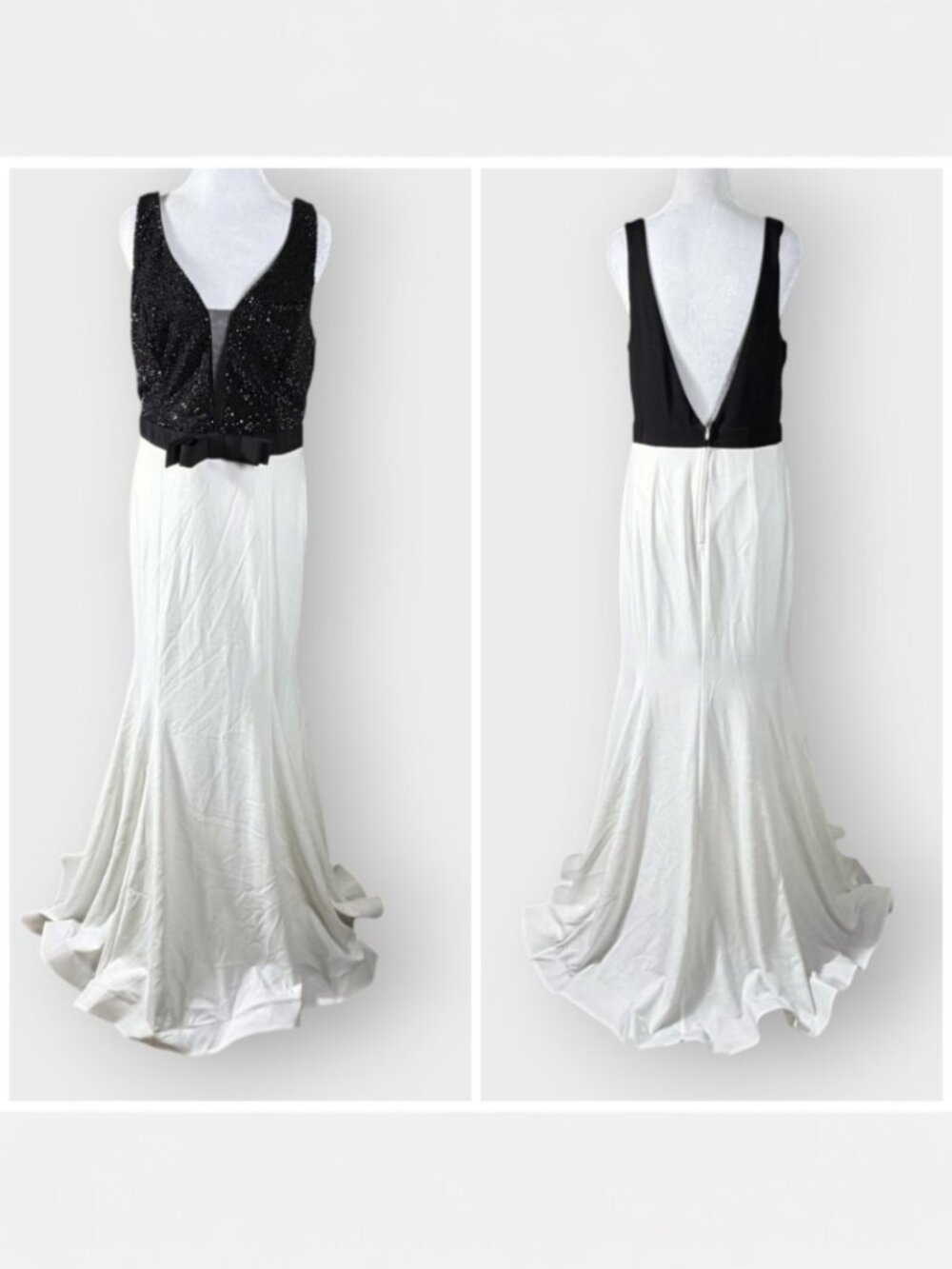 NEW B Smart Mermaid Formal Dress | 15 | Black White Jeweled Tuxedo | Prom Gala